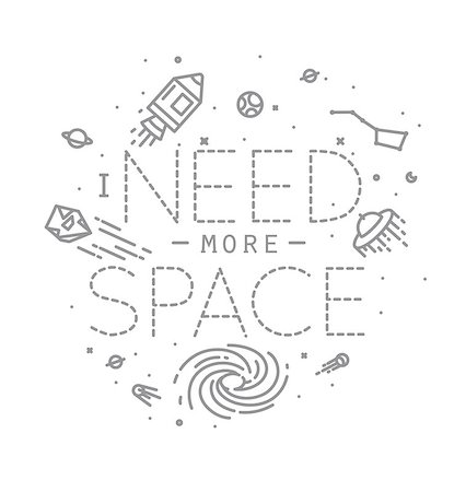simsearch:400-04378006,k - Space flat monogram lettering i need more space drawing with grey lines on white background Stock Photo - Budget Royalty-Free & Subscription, Code: 400-08934579