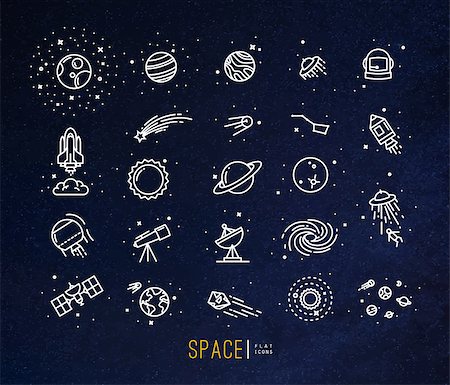 simsearch:400-04378006,k - Space flat icons drawing with white lines on blue background. Stock Photo - Budget Royalty-Free & Subscription, Code: 400-08934586