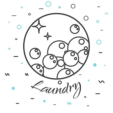 Laundry service company logo badge. Wash business label for logotype template. Soap bubbles in round line icon with signs on background. Stock Photo - Budget Royalty-Free & Subscription, Code: 400-08935603