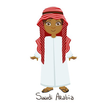saudi arabia people - Boy In Saudi Arabia Country National Clothes, Wearing White Dress And Muslim Headdress Traditional For The Nation. Kid In Arabic Costume Representing Nationality Cute Vector Illustration. Stock Photo - Budget Royalty-Free & Subscription, Code: 400-08935898