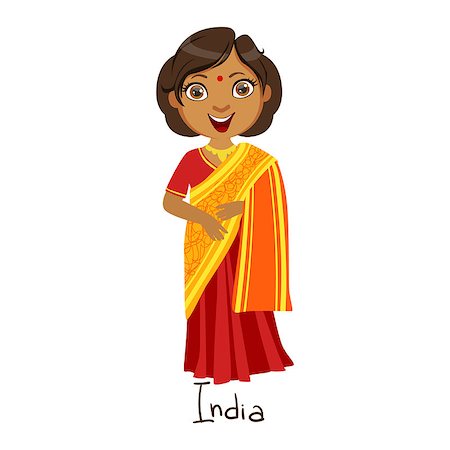 Girl In India Country National Clothes, Wearing Sari Dress Traditional For The Nation. Kid In Indian Costume Representing Nationality Cute Vector Illustration. Stock Photo - Budget Royalty-Free & Subscription, Code: 400-08935899