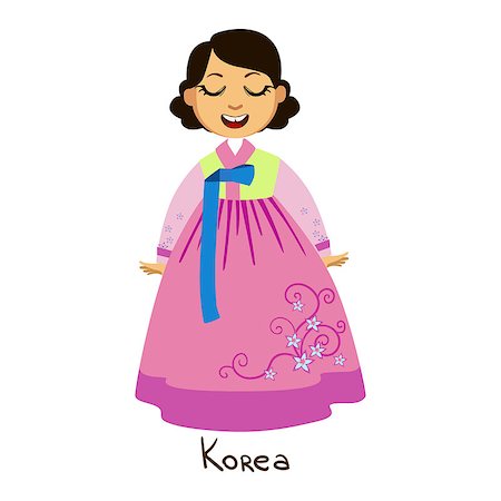 Girl In Korea Country National Clothes, Wearing Pink Dress With Floral Pattern Traditional For The Nation. Kid In Korean Costume Representing Nationality Cute Vector Illustration. Stock Photo - Budget Royalty-Free & Subscription, Code: 400-08935903