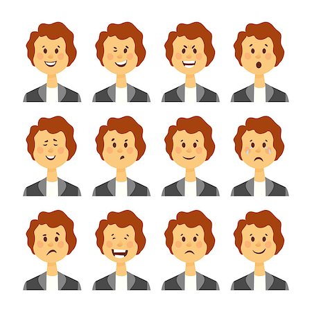 simsearch:400-04790516,k - Set of avatars with female emotions including joy doubt and anger cartoon style isolated vector illustration Stock Photo - Budget Royalty-Free & Subscription, Code: 400-08936139