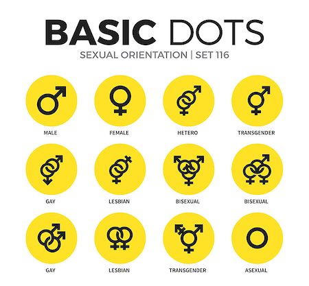 sexual equality - Sexual orientation flat icons set with male, asexual and gay isolated vector illustration on white Stock Photo - Budget Royalty-Free & Subscription, Code: 400-08936214