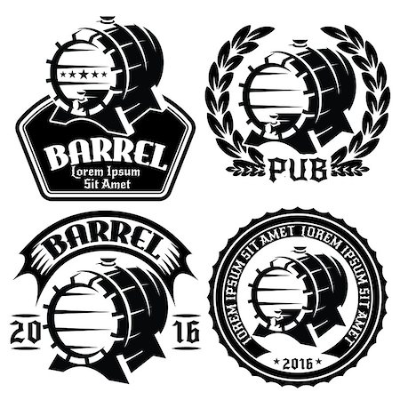 set of vector templates for labels or menu with barrels and barley Stock Photo - Budget Royalty-Free & Subscription, Code: 400-08936343