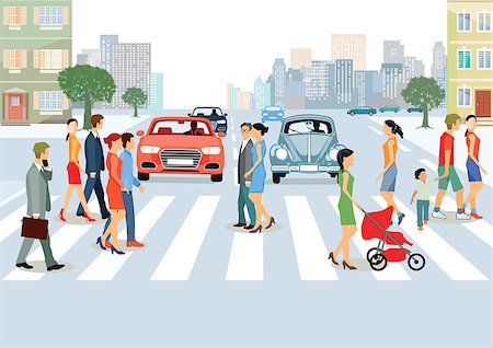 Municipal community with people and cars Stock Photo - Budget Royalty-Free & Subscription, Code: 400-08936356