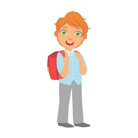 simsearch:400-04924737,k - Happy little schoolboy carrying red backpack, education and back to school concept, a colorful character isolated on a white background Stock Photo - Budget Royalty-Free & Subscription, Code: 400-08936404