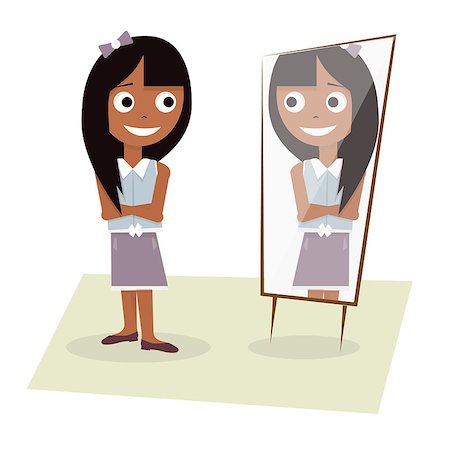 plump girls - Happy young girl standing in front of a mirror. Illustration on white background. Stock Photo - Budget Royalty-Free & Subscription, Code: 400-08937375