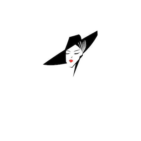 simsearch:400-05927920,k - Vector symbol of the head of a beautiful female lady in a hat on white Foto de stock - Super Valor sin royalties y Suscripción, Código: 400-08938481