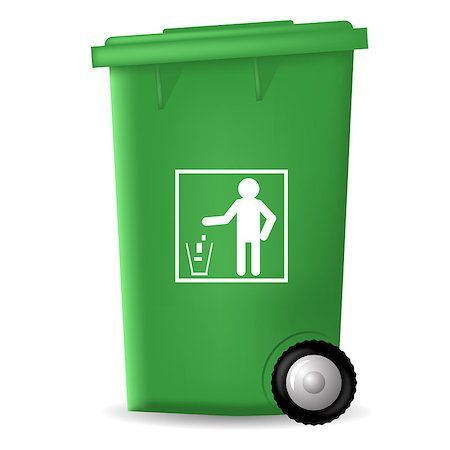 simsearch:400-07050071,k - Green PlasticTrashcan Isolated on White Backgrouund. Green Trash Bin Stock Photo - Budget Royalty-Free & Subscription, Code: 400-08938970