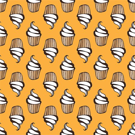 simsearch:400-04350016,k - White cream cupcake seamless yellow pattern. Vector illustration Stock Photo - Budget Royalty-Free & Subscription, Code: 400-08930028