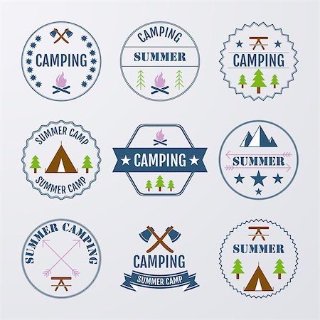 simsearch:400-08348524,k - Vector illustration set of logos on the theme of camping. Stock Photo - Budget Royalty-Free & Subscription, Code: 400-08930240