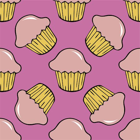 simsearch:400-04350016,k - Strawberry pink cream cupcake seamless pattern. Vector illustration Stock Photo - Budget Royalty-Free & Subscription, Code: 400-08930340