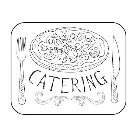 pizza calligraphic - Best Catering Service Hand Drawn Black And White Sign Design Template With Pizza In Square Frame With Calligraphic Text. Promotion Ad For Watering And Food Servicing Business In Monochrome Vector Sketch Style. Foto de stock - Super Valor sin royalties y Suscripción, Código: 400-08931163