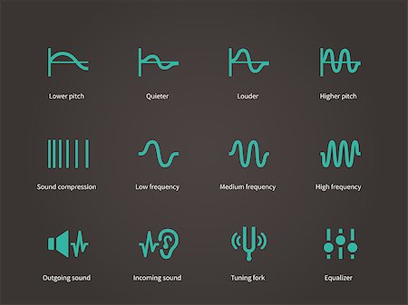 pitch element of music - Sound compression and audio waves icons set. Vector illustration. Stock Photo - Budget Royalty-Free & Subscription, Code: 400-08931363