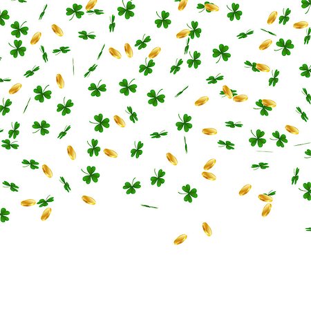 simsearch:400-06519689,k - St. Patrick s Day background. Green leaves clover and gold coins fall on white background. Traditional Irish symbols of good luck and success. Vector illustration Foto de stock - Super Valor sin royalties y Suscripción, Código: 400-08931542
