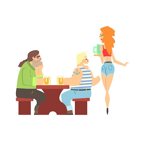 Two Bar Clients Harrassing Sexy Waitress Serving Drinks, Beer Bar And Criminal Looking Muscly Men Having Good Time Illustration. Part Of Series Of Dangerous Chunky Guys At The Pub Having Drinks Cool Vector Drawings. Stock Photo - Budget Royalty-Free & Subscription, Code: 400-08931806