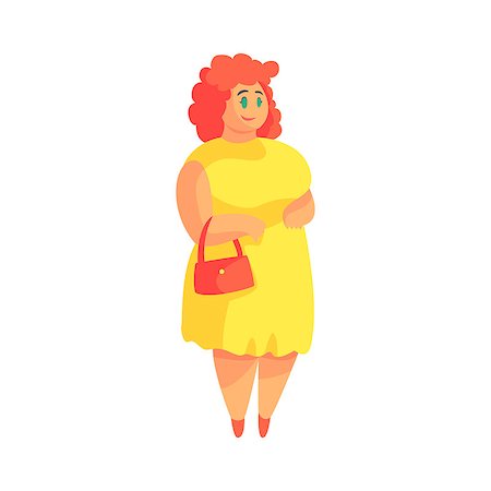 flabby - Happy Plus Size Woman In Yellow Suummer Dress With Purse Enjoying Life, Smiling Overweighed Girl Cartoon Characters. Flat Vector Illustration With Pleasantly Plump Cute Lady On White Background. Stock Photo - Budget Royalty-Free & Subscription, Code: 400-08931886