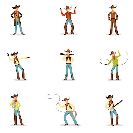 North American Cowboy With Different Accessories Set Of Cartoon Characters, Modern Western Cattle Hurdlers In Traditional Texan Cowboy Outfit. Man Dressed In Wild West Rodeo Participant Costume Vector Illustrations. Stock Photo - Budget Royalty-Free & Subscription, Code: 400-08931936