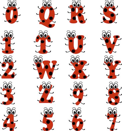 simsearch:400-05195634,k - Alphabet in ladybug style, english letters from Q to Z, and numbers in red and black design, isolated on white Stock Photo - Budget Royalty-Free & Subscription, Code: 400-08932304