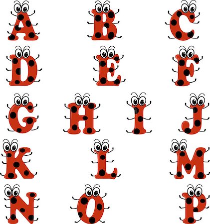 simsearch:400-05195630,k - Alphabet in ladybug style, english letters fron A to P in red and black design, isolated on white Stock Photo - Budget Royalty-Free & Subscription, Code: 400-08932303