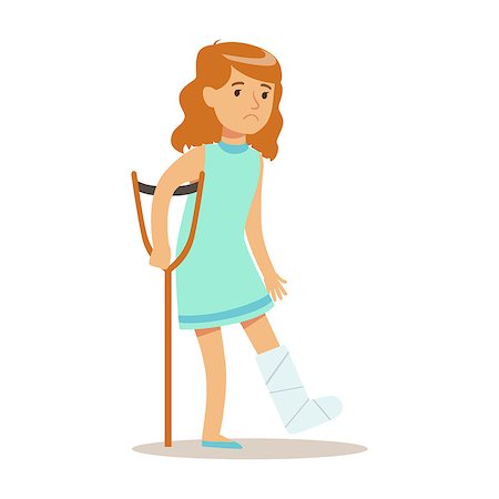Sick Kid With Cast On Leg Feeling Unwell Suffering From Injury Needing Healthcare Medical Help Cartoon Character. Ill Child With Health Damage Showing The Symptoms Vector Illustrations. Stock Photo - Budget Royalty-Free & Subscription, Code: 400-08932662