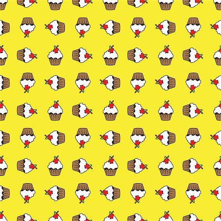 simsearch:400-04350016,k - Yellow background cupcake seamless pattern. Vector illustration Stock Photo - Budget Royalty-Free & Subscription, Code: 400-08932761