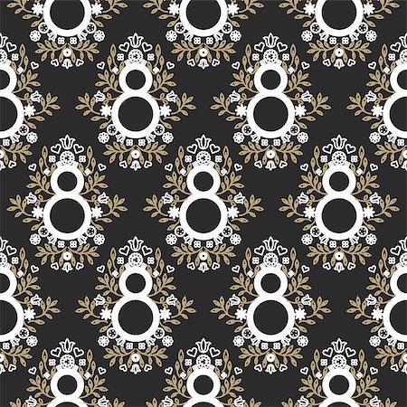 simsearch:400-07418602,k - 8 March floral black and gold seamless vector pattern. Line style glam background for greeting card for women day. Stock Photo - Budget Royalty-Free & Subscription, Code: 400-08932935