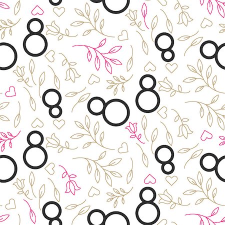 simsearch:400-07418602,k - Line style black on white floral March 8 seamless pattern. Romantic women background texture for invitation cards, greetings, birthday and wedding cut out paper. Stock Photo - Budget Royalty-Free & Subscription, Code: 400-08932936