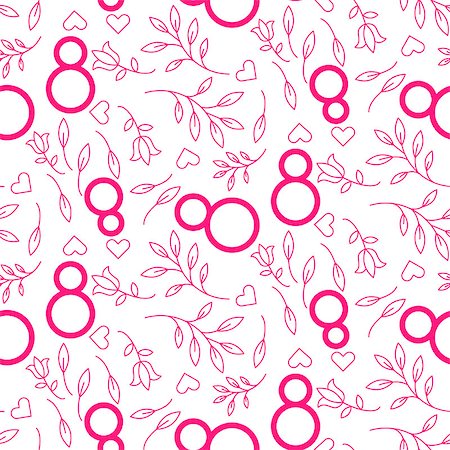 simsearch:400-07418602,k - Line style pink on white floral March 8 seamless pattern. Romantic women background texture for invitation cards, greetings, birthday and wedding cut out paper. Stock Photo - Budget Royalty-Free & Subscription, Code: 400-08932938