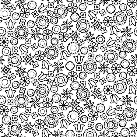 simsearch:400-07418602,k - Black line floral seamless vector pattern. Plant leaves, tulips and flowers female dense background. Stock Photo - Budget Royalty-Free & Subscription, Code: 400-08932944