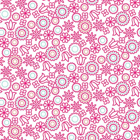 simsearch:400-07418602,k - Pink line floral seamless vector pattern. Plant leaves, tulips and flowers female dense background. Stock Photo - Budget Royalty-Free & Subscription, Code: 400-08932945