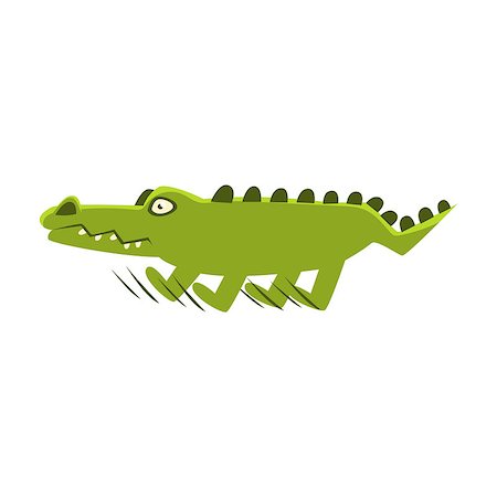 simsearch:400-04434649,k - Crocodile Suddenly Breaking The Run , Cartoon Character And His Everyday Wild Animal Activity Illustration. Green Alligator Reptile Vector Drawing In Childish Cute Stock Photo - Budget Royalty-Free & Subscription, Code: 400-08933313