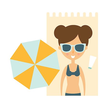 Woman Laying On Blanket On Sand Under Umbrella, Part Of Summer Beach Vacation Series Of Illustrations. Seaside Holidays Related Infographic Icon In Primitive Vector Carton Style. Stock Photo - Budget Royalty-Free & Subscription, Code: 400-08933441