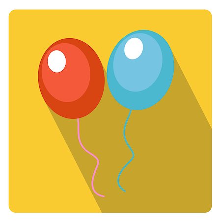 Balloons for celebration icon flat style with long shadows, isolated on white background. Vector illustration Stock Photo - Budget Royalty-Free & Subscription, Code: 400-08933607