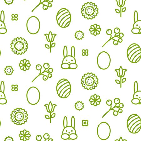 drawn easter eggs - Happy Easter outline icon seamless vector pattern. Line green style monochrome egg and bunny background. Stock Photo - Budget Royalty-Free & Subscription, Code: 400-08933695