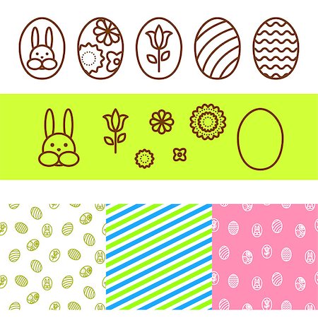 drawn easter eggs - Easter outline eggs, bunny and florals vector icons. Pattern line set. Stock Photo - Budget Royalty-Free & Subscription, Code: 400-08933693