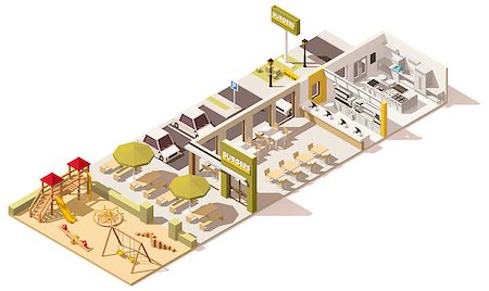 drive-thru - Vector isometric low poly fast food restaurant infrastructure Stock Photo - Budget Royalty-Free & Subscription, Code: 400-08933939