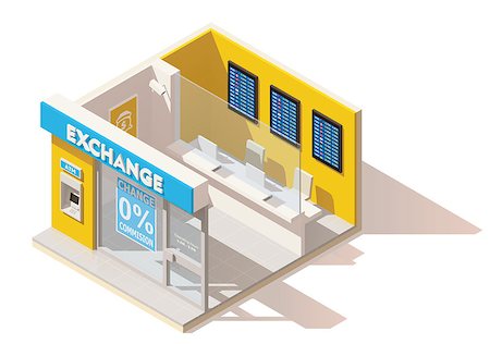 Vector isometric low poly currency exchange interior Stock Photo - Budget Royalty-Free & Subscription, Code: 400-08933940