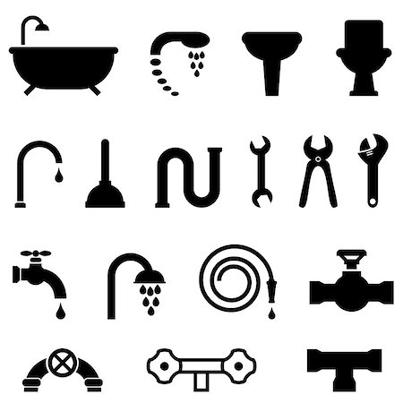 pipe wrench - Plumbing, bathroom and kitchen icon set Stock Photo - Budget Royalty-Free & Subscription, Code: 400-08954966