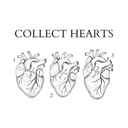 simsearch:400-04178497,k - Dotwork Collect Human Hearts. Vector Illustration of Boho Style T-shirt Design. Tattoo Hand Drawn Sketch. Stock Photo - Budget Royalty-Free & Subscription, Code: 400-08955624