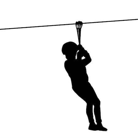 Black silhouette of a kid playing with a tyrolean traverse Stock Photo - Budget Royalty-Free & Subscription, Code: 400-08956077