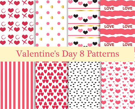simsearch:400-07982444,k - Valentines Day seamless pattern set. Hearts endless background, texture. Collection of paper. the vector illustration Photographie de stock - Aubaine LD & Abonnement, Code: 400-08956234
