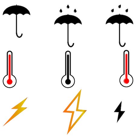 simsearch:400-04324823,k - Umbrella thermometr lightnings three items-set icons. Photographie de stock - Aubaine LD & Abonnement, Code: 400-08956418