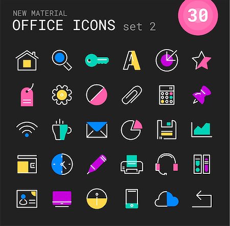 favorite - Office 2 linear icons collection in bright colored retro 80s, 90s memphis style Foto de stock - Super Valor sin royalties y Suscripción, Código: 400-08956862