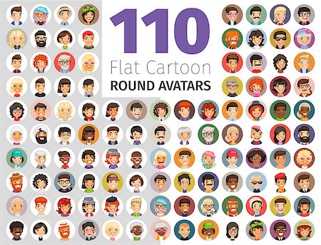 female hair icons - Big set of 110 flat cartoon round avatars. Casual people. Clipping paths included. Stock Photo - Budget Royalty-Free & Subscription, Code: 400-08956902