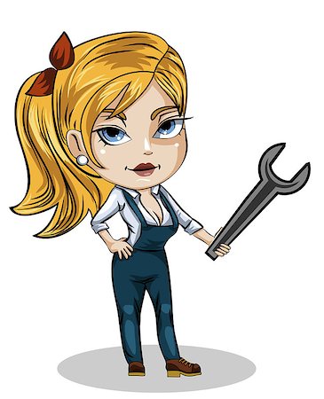 plumber (female) - Vector illustration of a girl mechanic with wrench Stock Photo - Budget Royalty-Free & Subscription, Code: 400-08956940