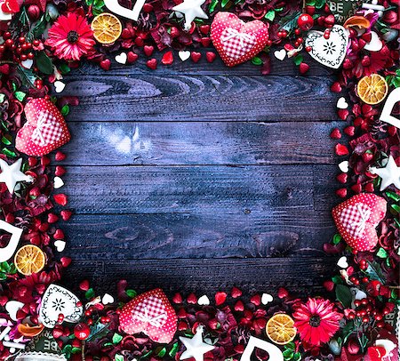 simsearch:400-08034169,k - Valentine's Day Background with love themed elements like cotton and paper hearts, flowers, berries, oranges and other decorations. Wooden old parquet on the back. Stock Photo - Budget Royalty-Free & Subscription, Code: 400-08958152