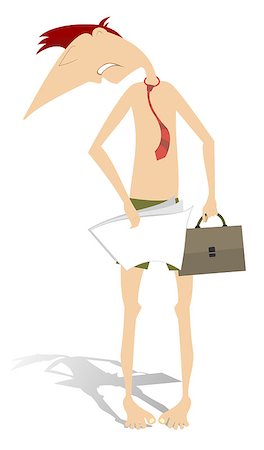 Man only in shorts and tie hides his nakedness by documents and bag Stock Photo - Budget Royalty-Free & Subscription, Code: 400-08958858