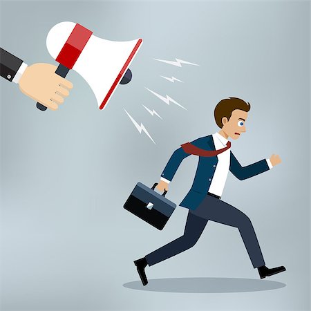 people running scared - Hand of manager or boss holding megaphone. Businessman almost late running for work. Also available as a Vector in Adobe illustrator EPS 10 format. Stock Photo - Budget Royalty-Free & Subscription, Code: 400-08959001